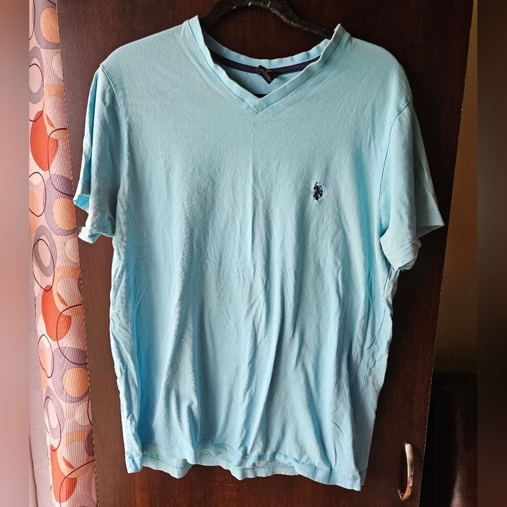 U.S. Polo Assn. Light Blue Men's V-Neck Tee With Staining